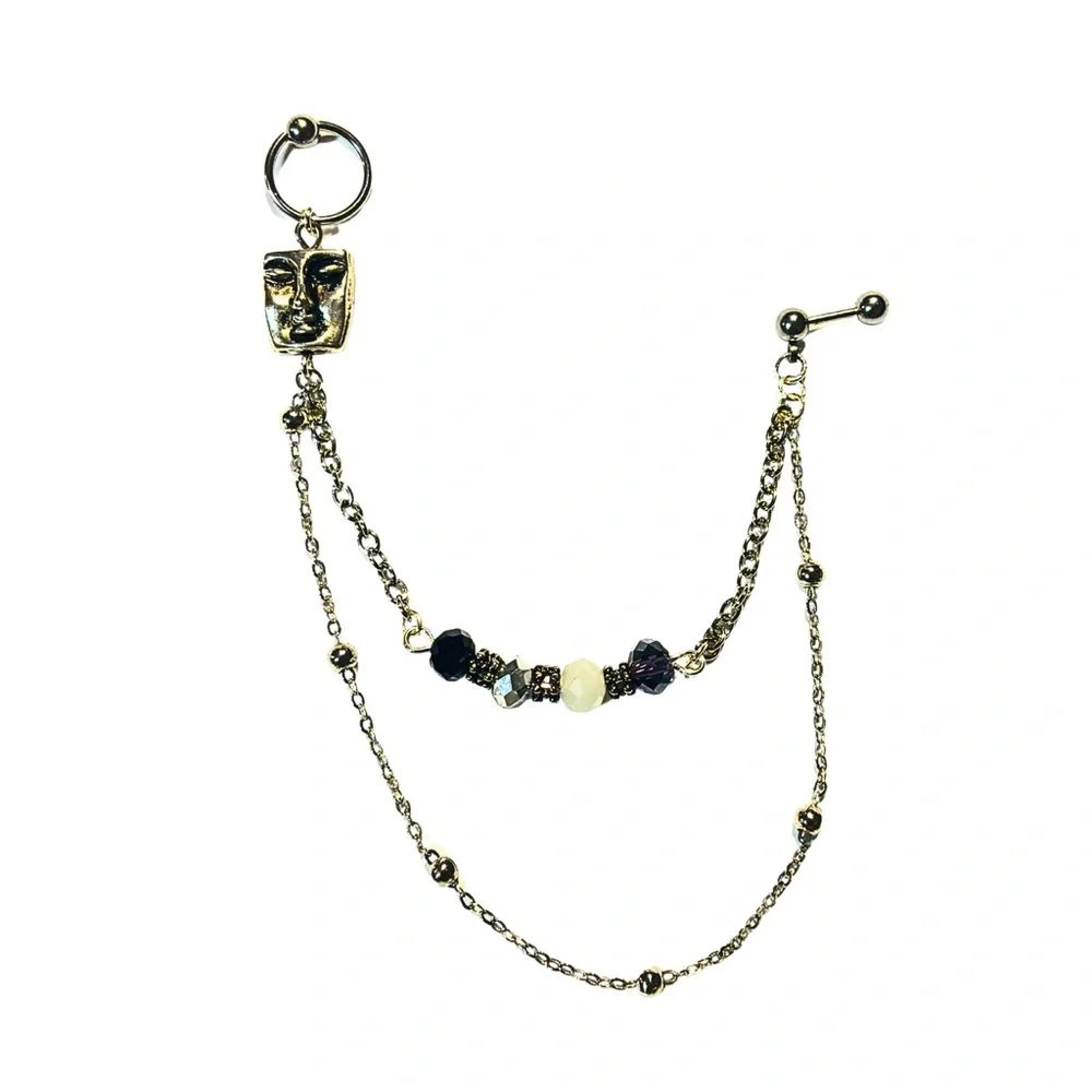 Buddha Charm Opal & Crystal Beaded Double Chain Captive Ring